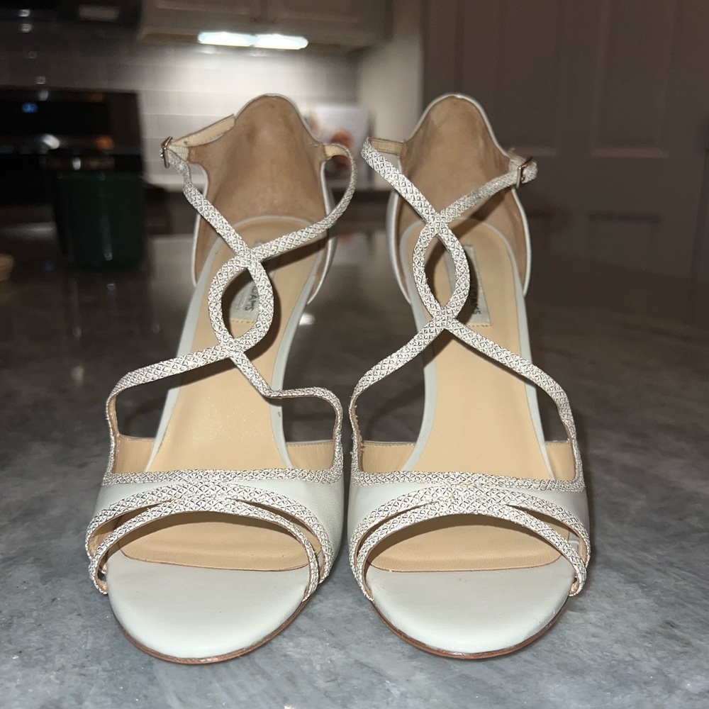 Benjamin Adams Megan Ivory Leather Champagne Glitter Heels Size 8